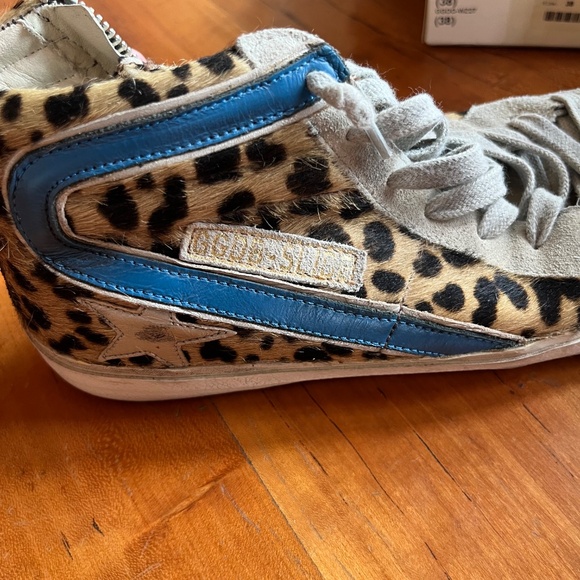 Golden Goose  Slide  Size  38 Leopard Print w  Blu Metallic  Stripe - Picture 3 of 6